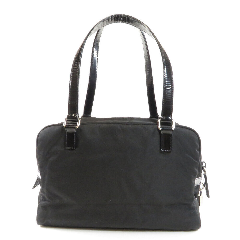 Prada handles leather Tessuto black top handbag body dual leather patent Black